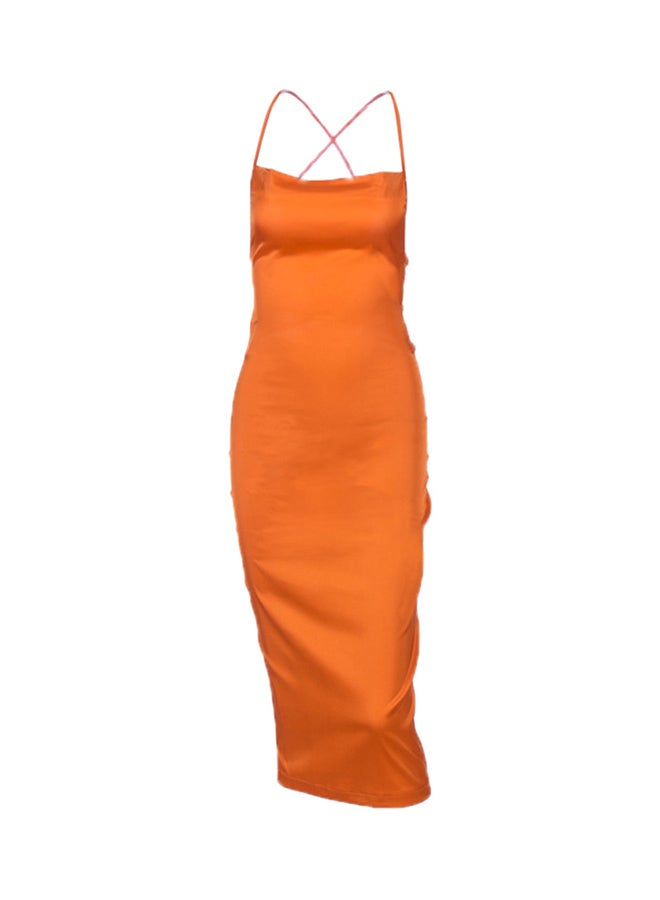 Backless Slash Neck Bodycon Dress Orange  - Image 3