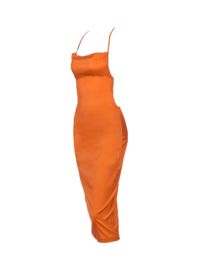 Backless Slash Neck Bodycon Dress Orange  - Image 4