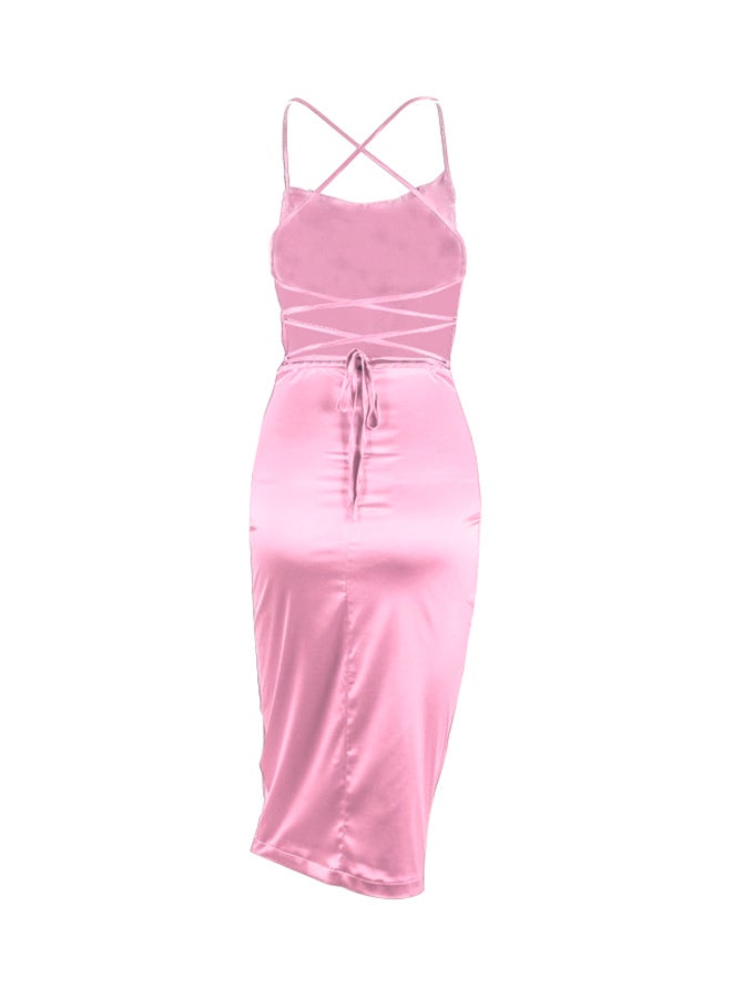 Backless Slash Neck Bodycon Dress Light Pink  - Image 2