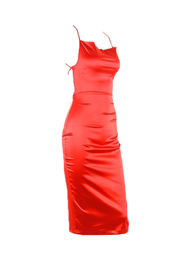Backless Slash Neck Bodycon Dress Red  - Image 2