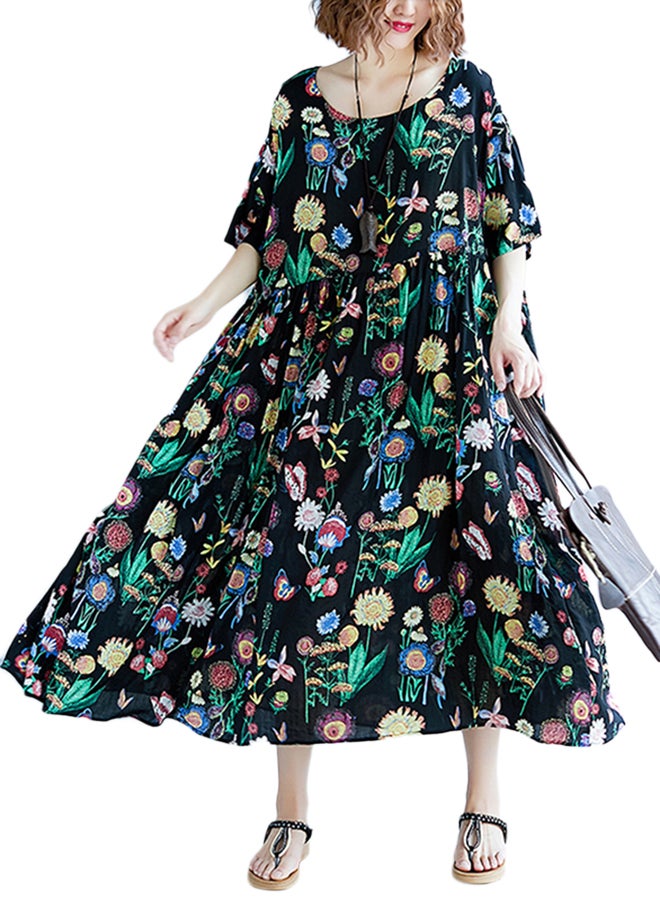 Floral Print Pleated Dress Green  - Image 3