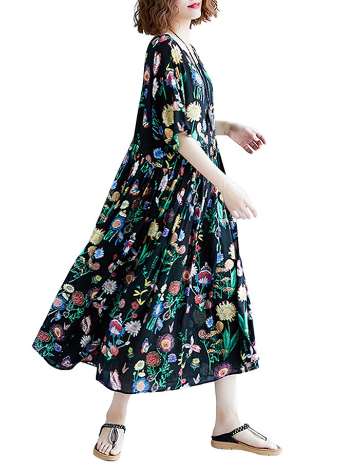 Floral Print Pleated Dress Green  - Image 2