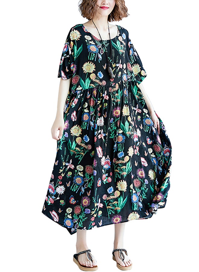 Floral Print Pleated Dress Green  - Image 4