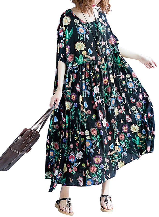 Floral Print Pleated Dress Green  - Image 5