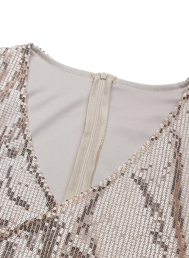 Sequin Asymmetrical Hem Dress Gold - Image 4