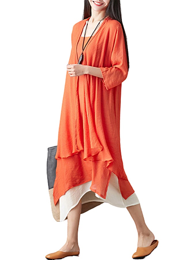 Solid Layered Dress Orange  - Image 3