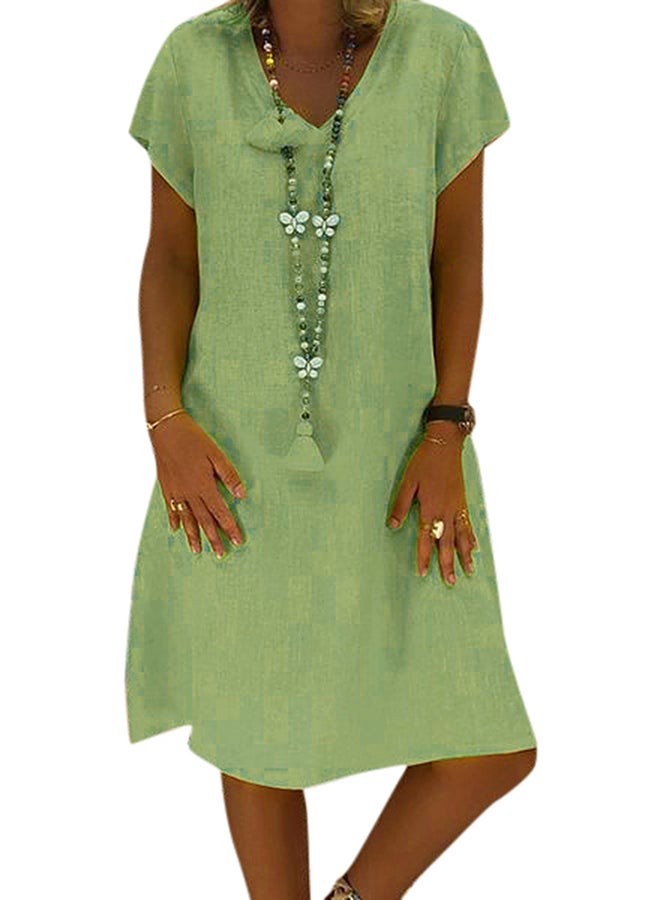Solid Pattern Midi Dress Green - Image 1