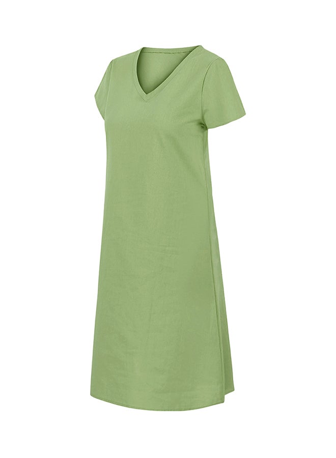 Solid Pattern Midi Dress Green - Image 2