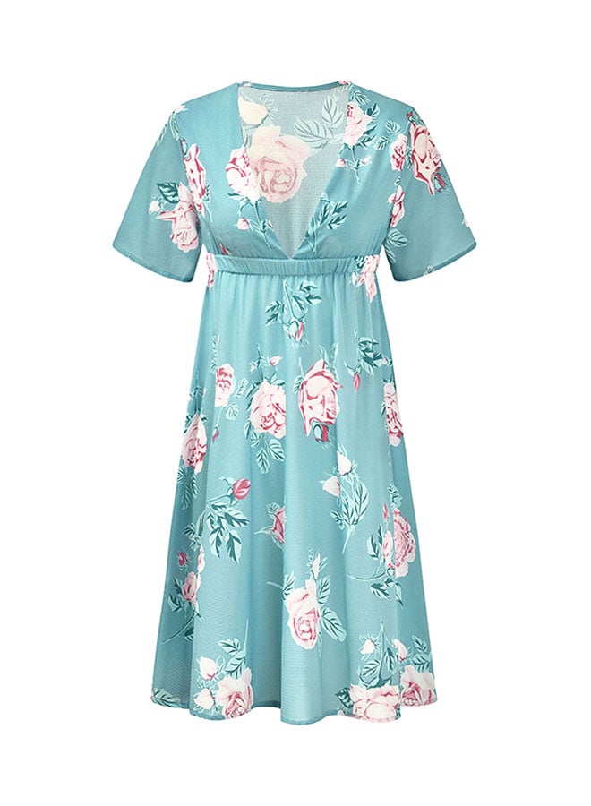 Allover Floral Print Dress Blue  - Image 1