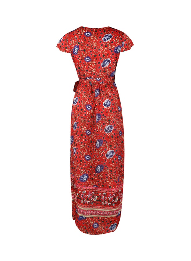 Floral Print Wrap Around Dress Red - Image 2