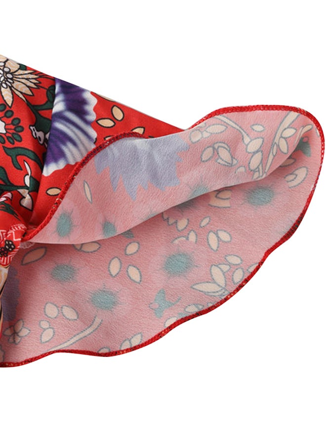 Floral Print Wrap Around Dress Red - Image 3