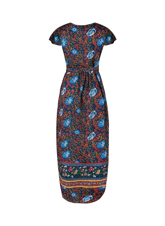 Floral Print Wrap Around Dress Dark Blue - Image 2