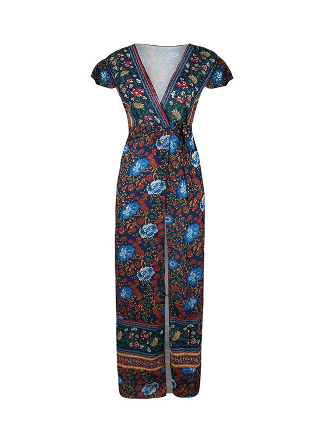 Floral Print Wrap Around Dress Dark Blue - Image 1