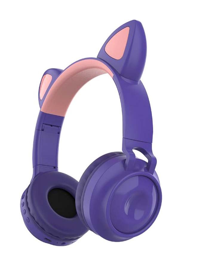 Glowing Cat Ear Bluetooth Wireless On-Ear Headphones With Microphone Purple/Pink - Image 1