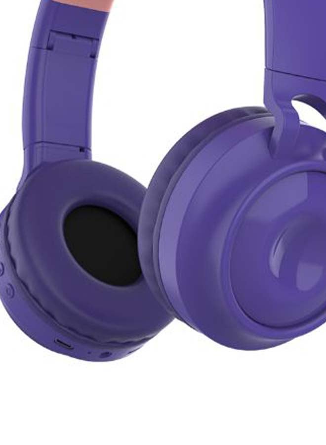 Glowing Cat Ear Bluetooth Wireless On-Ear Headphones With Microphone Purple/Pink - Image 2