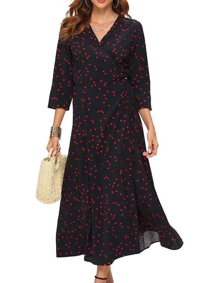 Polka Dot Wrap Around Dress Red - Image 1
