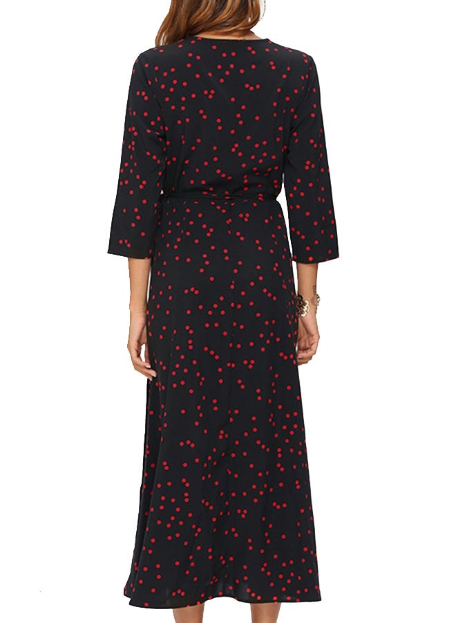 Polka Dot Wrap Around Dress Red - Image 2