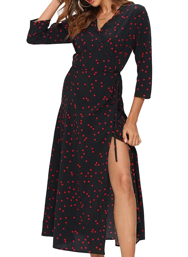 Polka Dot Wrap Around Dress Red - Image 3