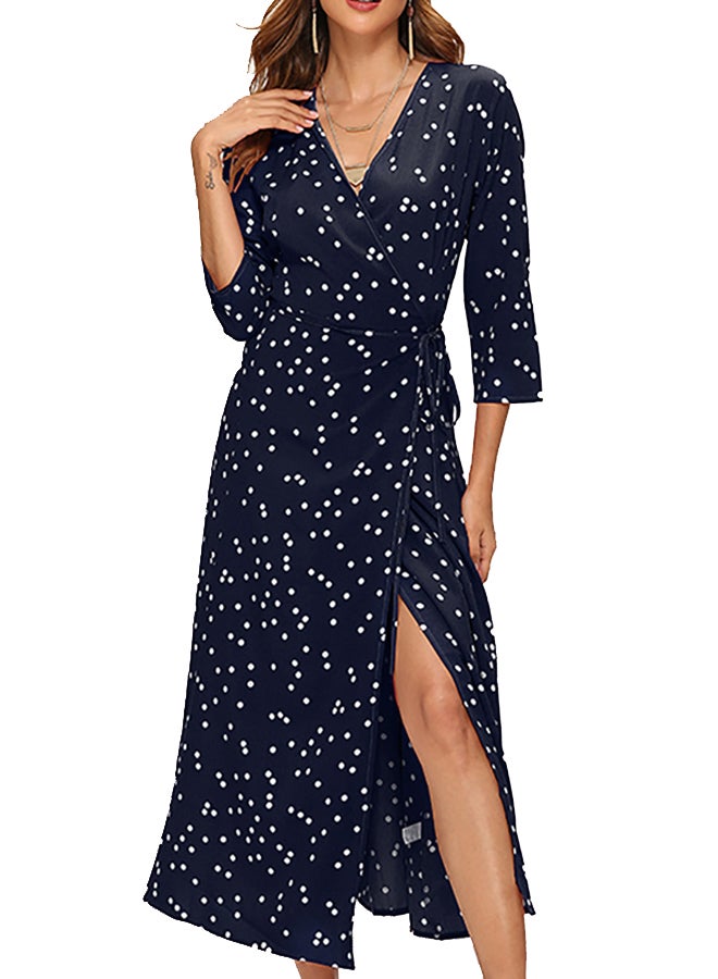 Polka Dot Wrap Around Dress Blue/White - Image 1