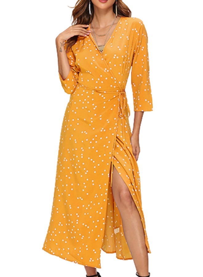 Polka Dot Wrap Around Dress Orange - Image 1