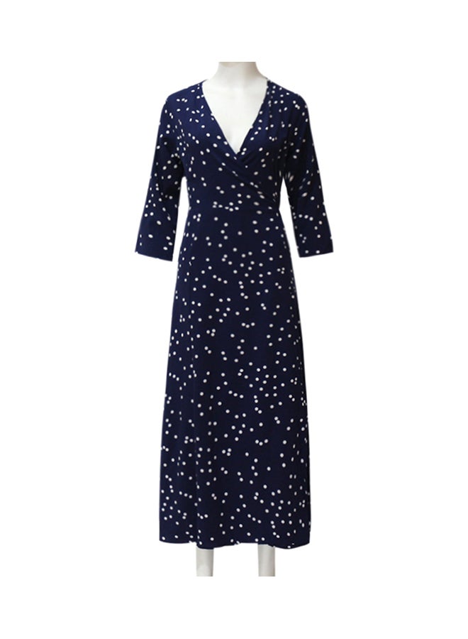 Polka Dot Wrap Around Dress Blue/White - Image 2
