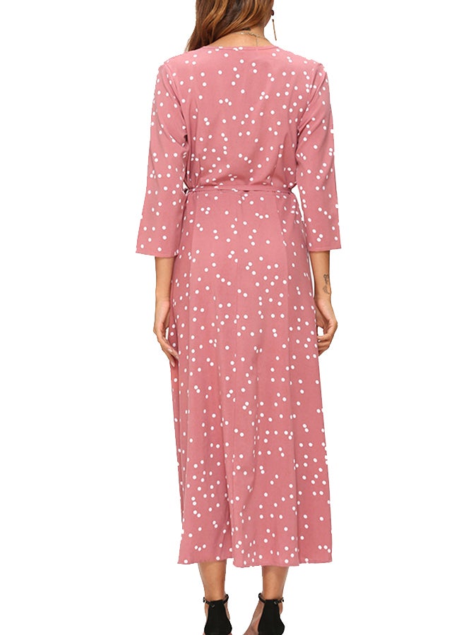 Polka Dot Wrap Around Dress Pink - Image 2
