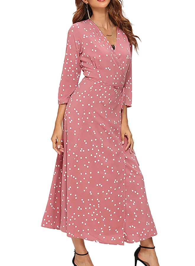 Polka Dot Wrap Around Dress Pink - Image 3
