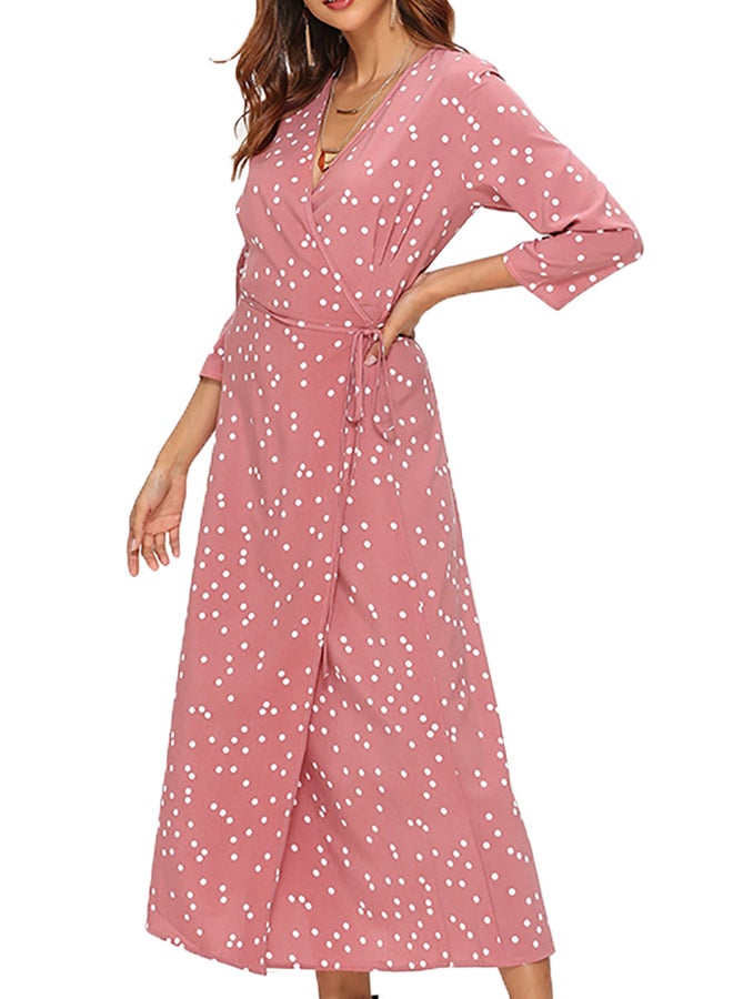 Polka Dot Wrap Around Dress Pink - Image 4