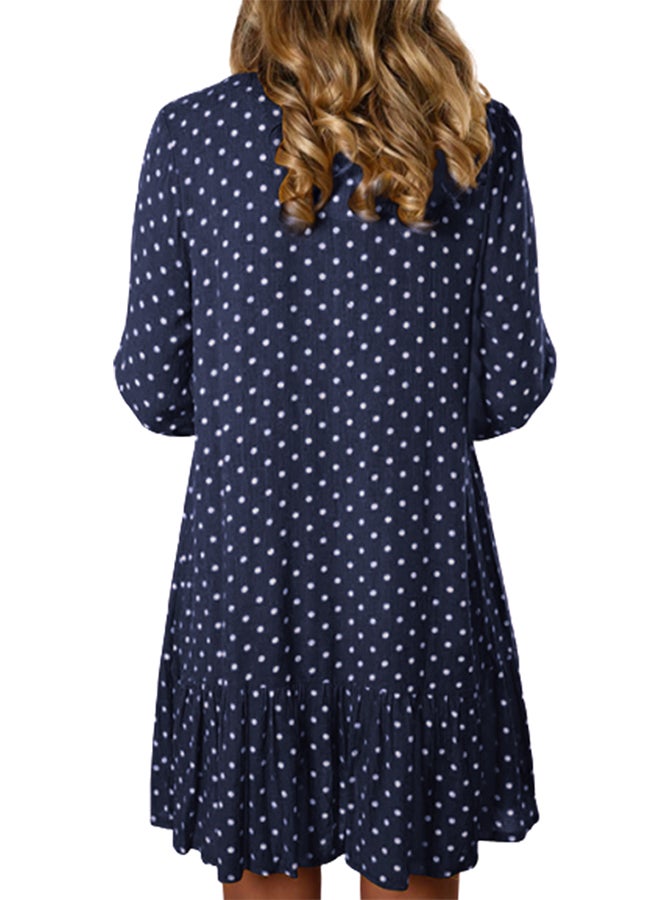 Polka Dot Button Down Ruffle Dress Dark blue - Image 2