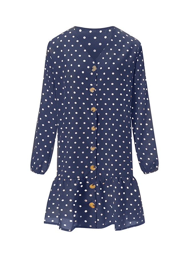 Polka Dot Button Down Ruffle Dress Dark blue - Image 3