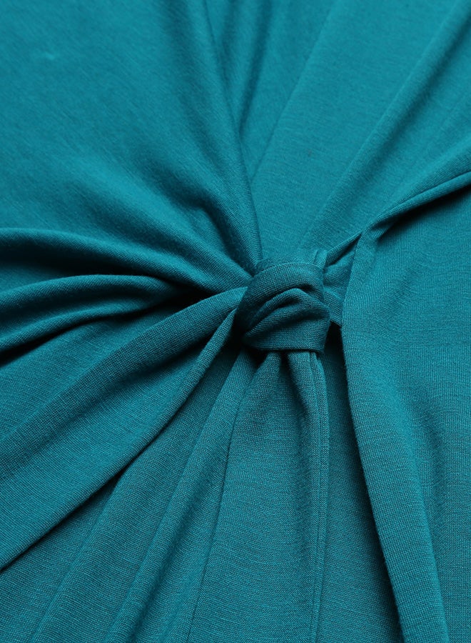 فستان بحزام على الخصر وعقدة فيروزي - Image 2
