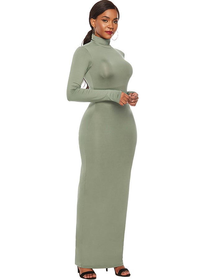Solid High Neck Bandage Dress Green  - Image 5