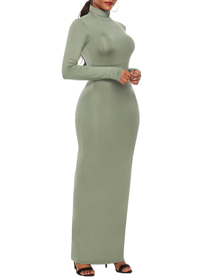 Solid High Neck Bandage Dress Green  - Image 4