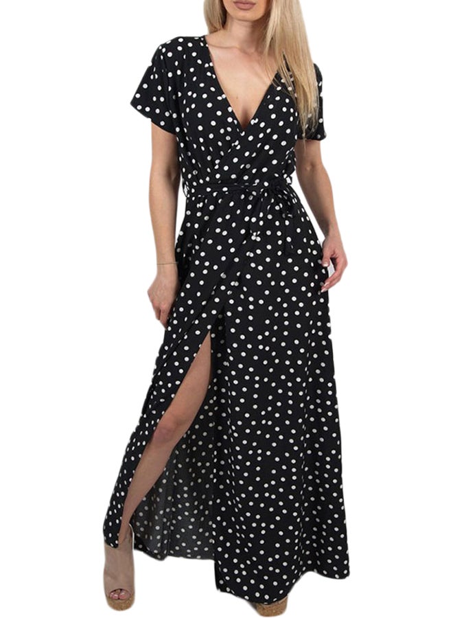 Polka Dot Wrap Style Dress Black - Image 1