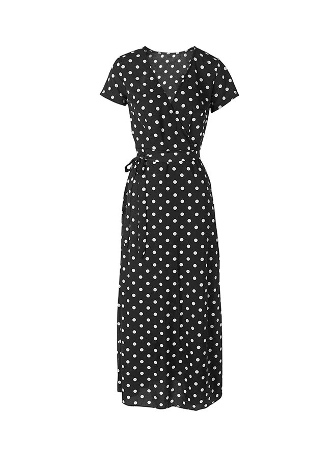 Polka Dot Wrap Style Dress Black - Image 3