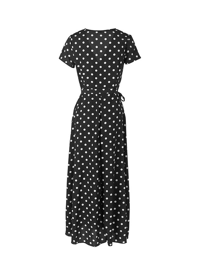 Polka Dot Wrap Style Dress Black - Image 4