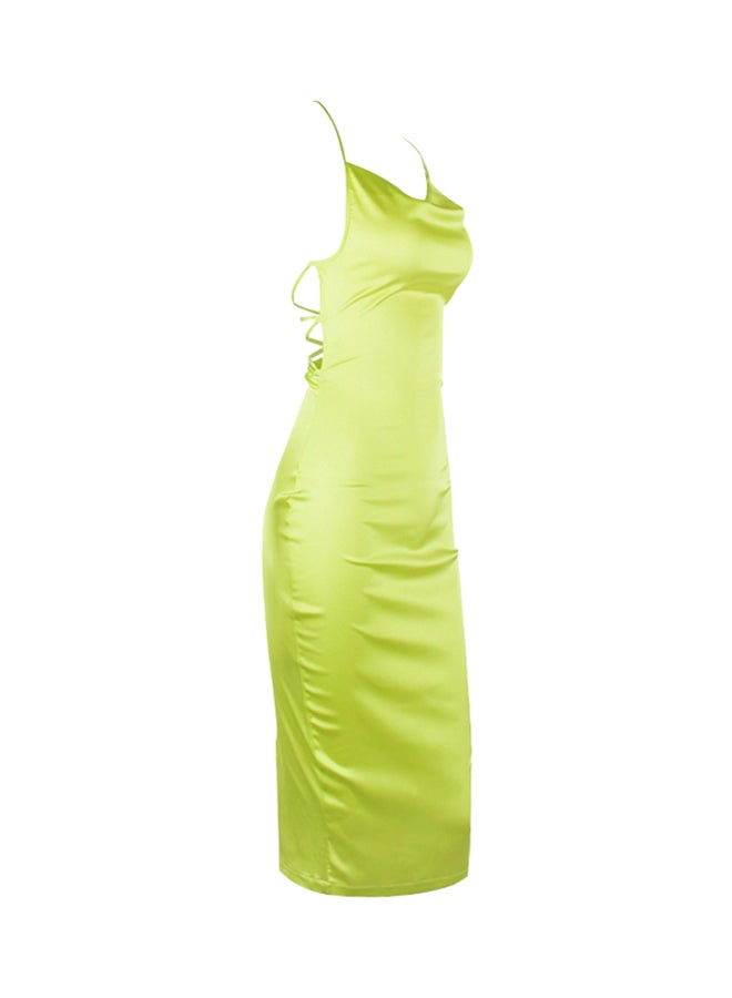Backless Slash Neck Bodycon Dress Light Green - Image 2