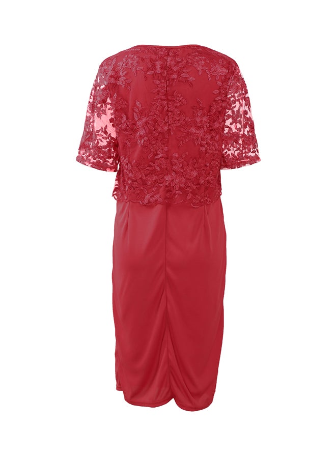 Floral Lace Pencil Dress Red - Image 2