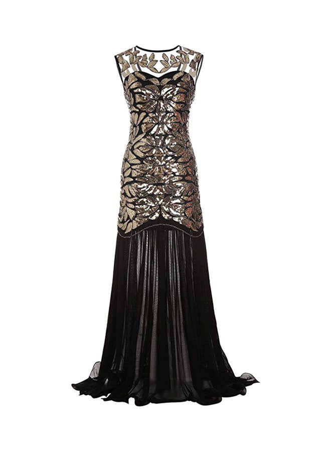 Sequined Ruffle Cocktail Maxi Dress Black/Silver - Image 1