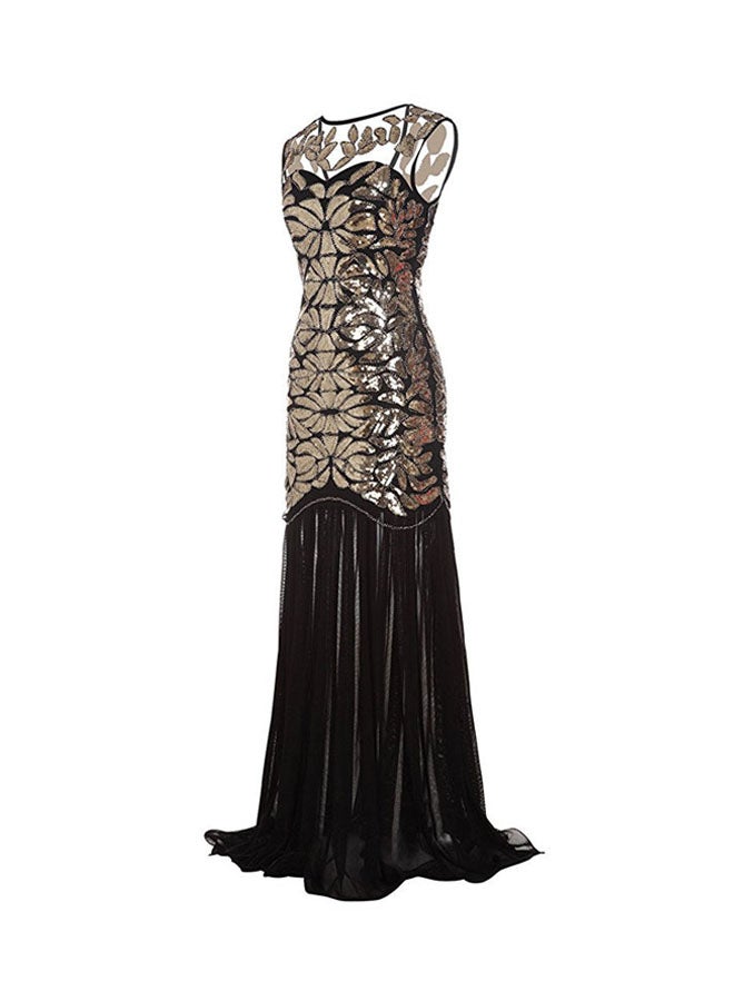 Sequined Ruffle Cocktail Maxi Dress Black/Silver - Image 2