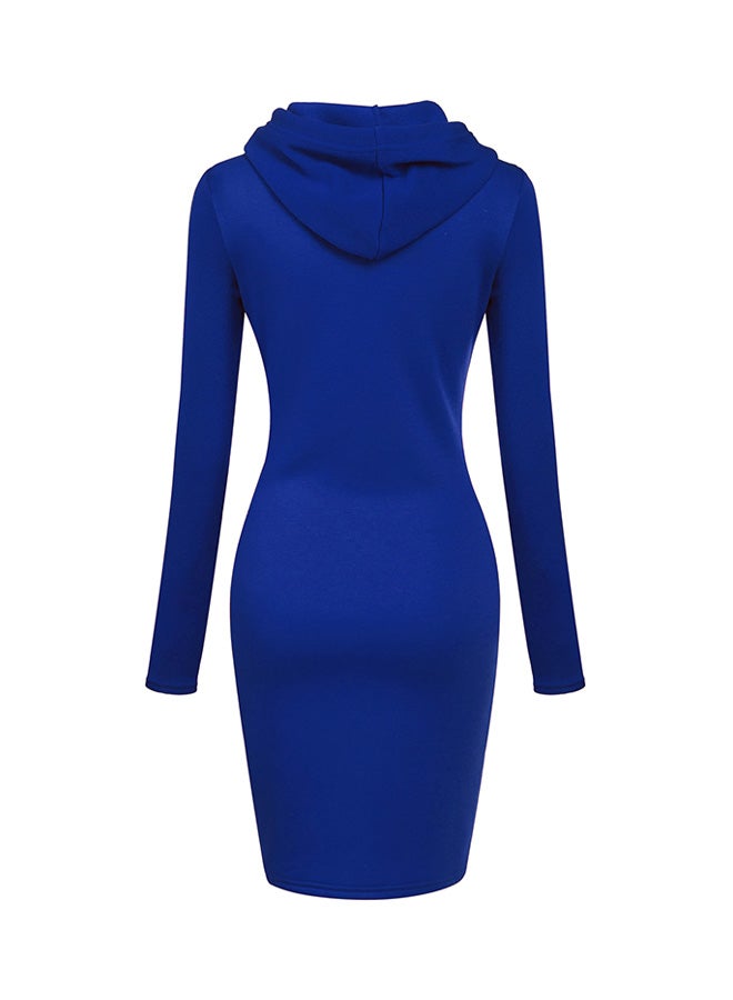 Hooded Neck Fitted Dress Royal Blue  - Image 2