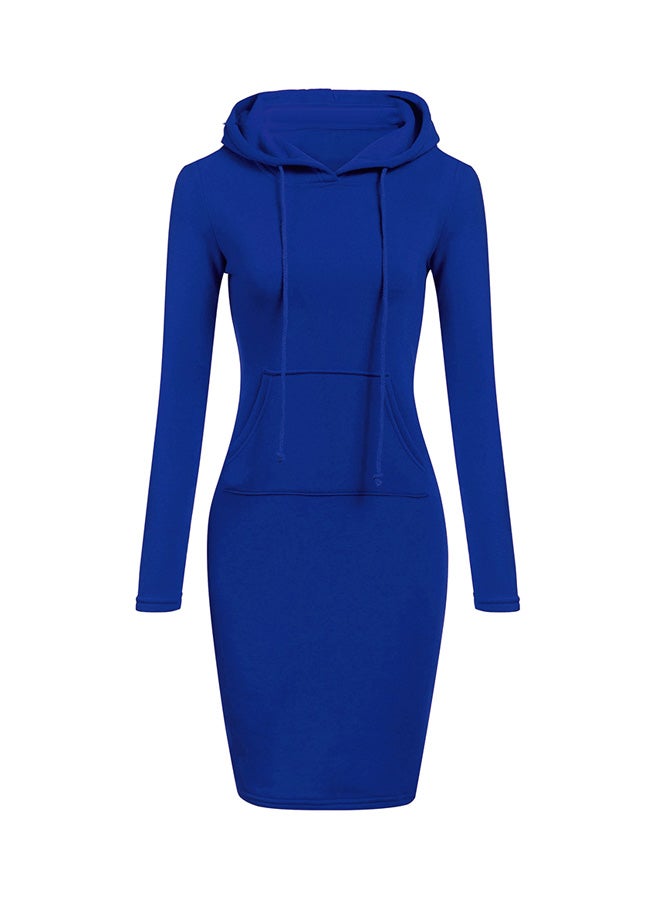 Hooded Neck Fitted Dress Royal Blue  - Image 3