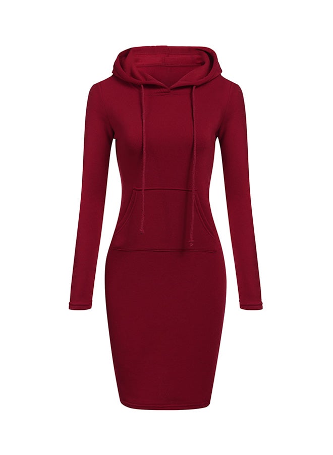 Hooded Neck Fitted Dress Burgundy  - Image 4