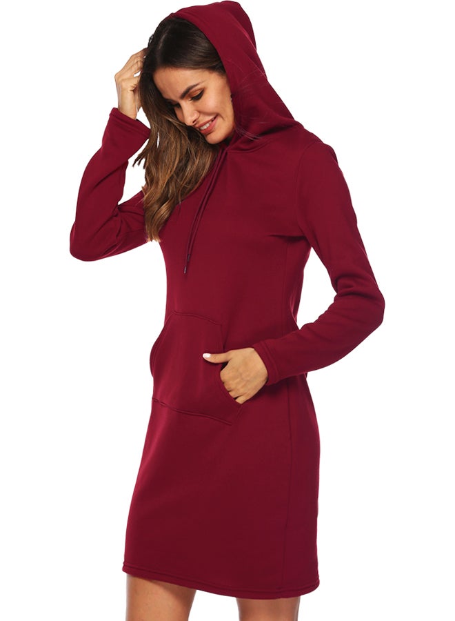 Hooded Neck Fitted Dress Burgundy  - Image 3