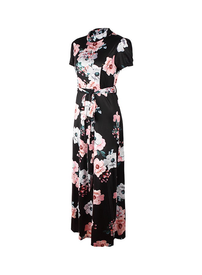 Floral Waist Belt Dress Black  - Image 1