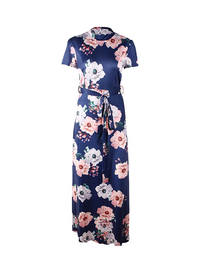 Floral Waist Belt Dress Dark Blue  - Image 3