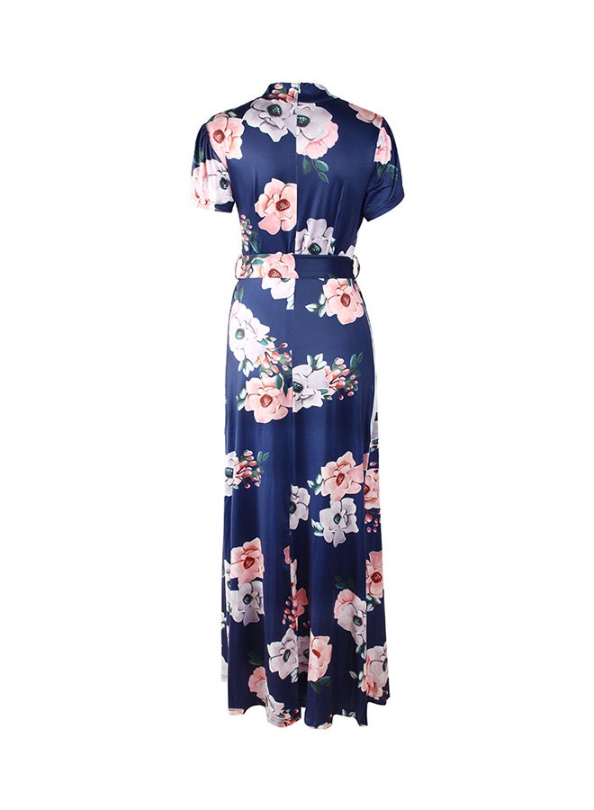 Floral Waist Belt Dress Dark Blue  - Image 2