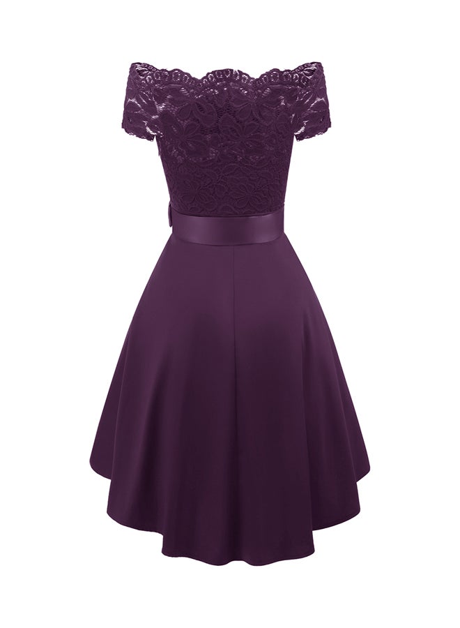 Lace Insert Off Shoulder Hem Dress Purple - Image 2