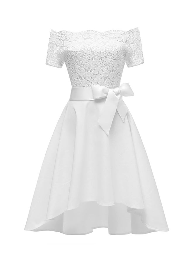 Lace Insert Off Shoulder Hem Dress White - Image 1