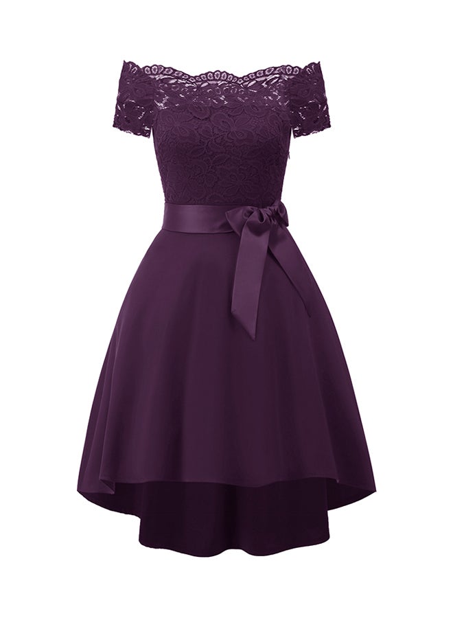 Lace Insert Off Shoulder Hem Dress Purple - Image 1